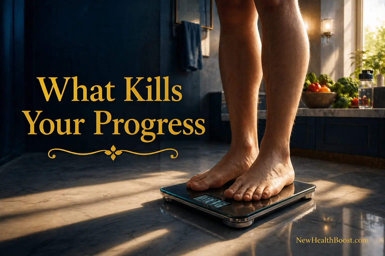 Woman looking frustrated at the scale — not losing weight despite dieting